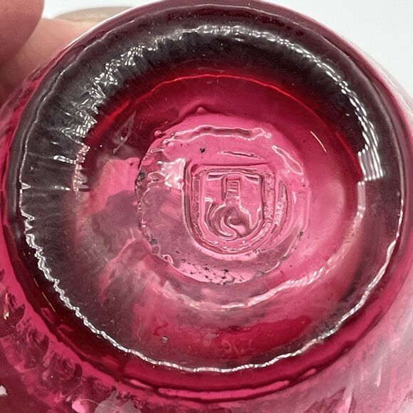 VTG. Cranberry Glass‎ Vase Pilgrim 4.5” Bedford Ruffled Top Applied Glass Collar - Picture 3 of 8